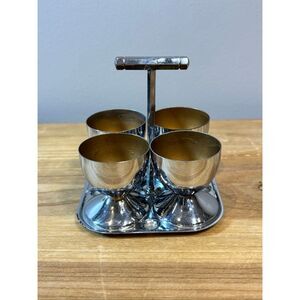 Vintage Chrome Plated 4 Egg Cup Breakfast Set on Stand